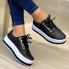 Hbeylia Platform Sneakers For Women Fashion Casual Leather Round Toe Chunky Bottom High Heels Low Top Canvas Shoes Casual Anti Skid Lace Up Trendy Slip On Walking Loafers Work Shoes view 2