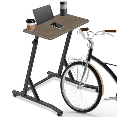 SELEWARE Indoor Cycling Desk Height Adjustable Bike Desk Workstation Standing Desk Wooden Laptop Desk Portable Bike Trainer Fitness Desk with Lockable Wheels for Indoor Cycling Treadmill & Office Use
