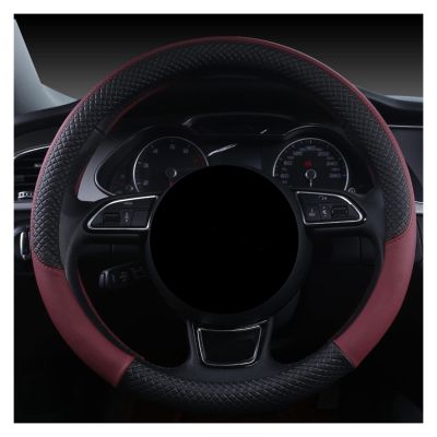 FUERU Car Steering Wheel Cover Set Universal Car Steering Wheel Cover Genuine Leather Breathable Sweat-Absorbing Exquisite Car Interior (Color : 4#)