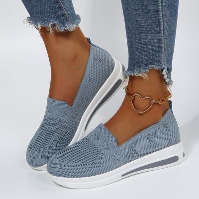 Hbeylia Women's Athletic Running Shoes Fashion Platform Wedge Comfortable Breathable Knit Sock Air Cushion Low Top Sneakers Slip On Lightweight Sports Canvas Shoes Loafers For Work Nurse