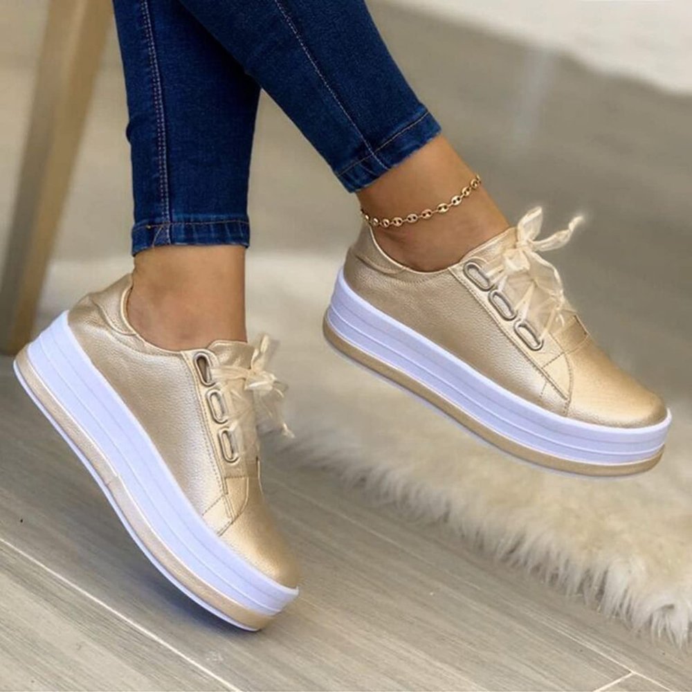 Hbeylia Platform Sneakers For Women Fashion Casual Leather Round Toe Chunky Bottom High Heels Low Top Canvas Shoes Casual Anti Skid Lace Up Trendy Slip On Walking Loafers Work Shoes