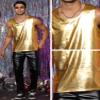 Lars Amadeus Golden Metallic Tank Top for Men's Round Neck Shiny Disco Party Sleeveless Vest Large view 4