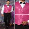 Lars Amadeus Christmas Shiny Rose Red Sequin Vest for Men's V-Neck Party Sleeveless Suit Waistcoat Large view 4