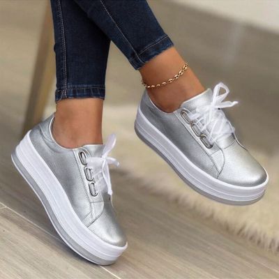 Hbeylia Platform Sneakers For Women Fashion Casual Leather Round Toe Chunky Bottom High Heels Low Top Canvas Shoes Casual Anti Skid Lace Up Trendy Slip On Walking Loafers Work Shoes