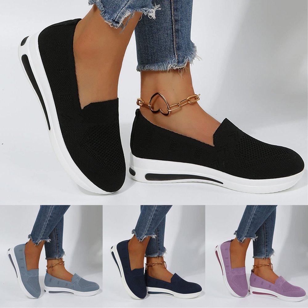 Hbeylia Women's Athletic Running Shoes Fashion Platform Wedge Comfortable Breathable Knit Sock Air Cushion Low Top Sneakers Slip On Lightweight Sports Canvas Shoes Loafers For Work Nurse