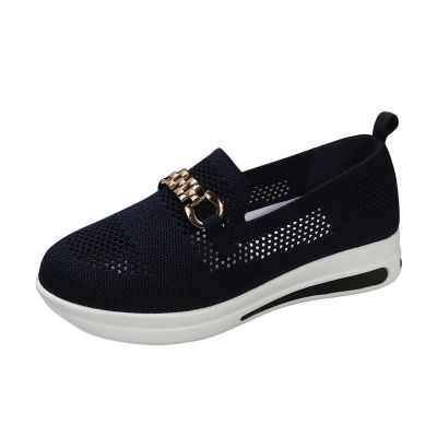 Hbeylia Slip On Loafers for Women Platform Wedge Metal Chain Ballet Flats Round Toe Chunky Bottom Low Top Dress Shoes For Women Ladies Vacation Work Nurse
