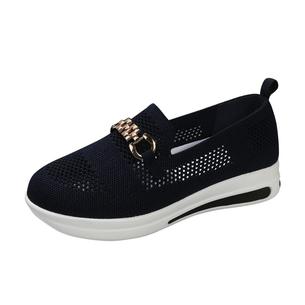 Hbeylia Slip On Loafers for Women Platform Wedge Metal Chain Ballet Flats Round Toe Chunky Bottom Low Top Dress Shoes For Women Ladies Vacation Work Nurse