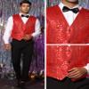 Lars Amadeus Shiny Red Sequin Vest for Men's V-Neck Party Sleeveless Suit Waistcoat Small view 4