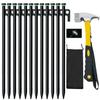 12 Pack Tent Stake with Hammer, 16in Heavy Duty Tent Stakes + 10in Camping Hammer+Storage Pouch, Forged Steel Tent Stakes for Camping Used on Rocks(12 Pack 16in Stakes+Hammer view 1