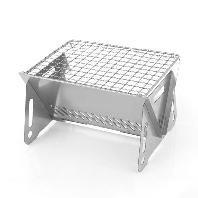 RUNGEASINI Small Camping Wood Stove with Grill Mesh Outdoor Backpacking Detachable Card Type Burner Solo Stainless Steel BBQ Wood Burning Portable BBQ Picnic Hiking Travel Camp Equipment