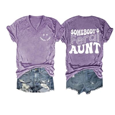 Somebody's Feral Aunt T-Shirt Somebody's Feral Aunt Shirt Casual Tshirts Fun Saying Tee Funny Vneck Vintage Tank Tops Short Sleeve Plus Size XL Purple