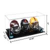 Better Display Cases Acrylic Three Mini - Miniature Football Helmet (not Full Size) Display Case with Clear Case, Light Blue Risers and Black Base 19.25" x 8.25" x 8" (V47/A103) view 2