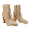 PAZZLE Women's Rhinestone Block Heel Mid Calf Ankle Booties Short Knee High Boots Runway-01 Rosegold 8 view 4