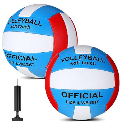 Lenwen 2 Pack Beach Volleyball Official Size 5 for Indoor Outdoor, Waterproof Soft Volleyball with Pump for Adult Beginner Beach Game Gym(Blue, Red, White)