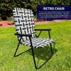 Lawn Chair Folding Steel Webbing Chaise Patio Lounger Seat Wood Handles Great for Camping, Beach, Fishing, Backyard, Stadium, Pool, Boating, and Sports 2 Pack Blue/Yellow view 3