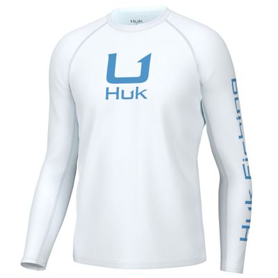HUK Mens Icon X Crew Shirt, Long-Sleeve Performance Fishing Shirt, White, Small