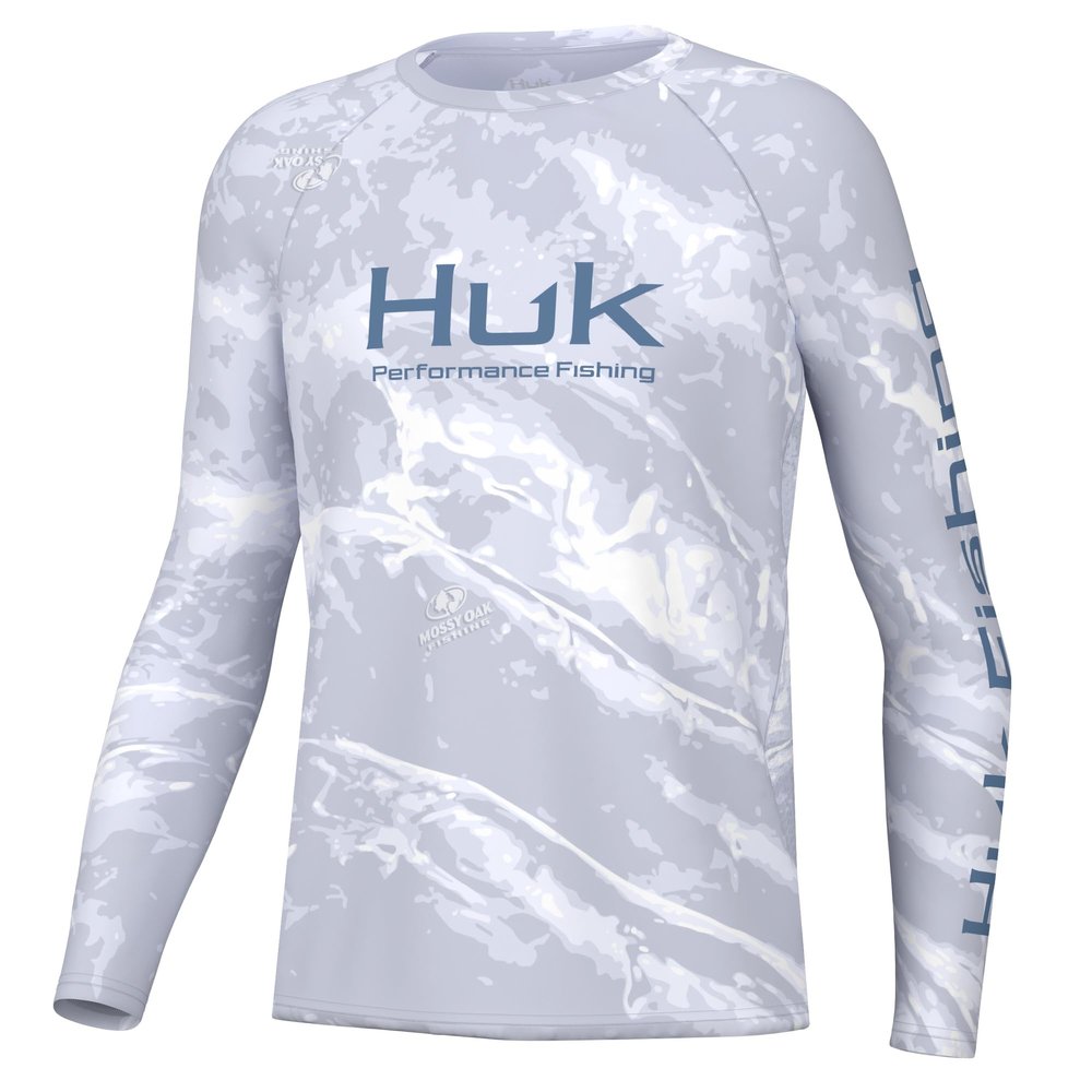 HUK Youth Pursuit Pattern Long Sleeve Shirt, Fishing Shirt for Kids, Mossy Oak Stormwater Bonefish, Large