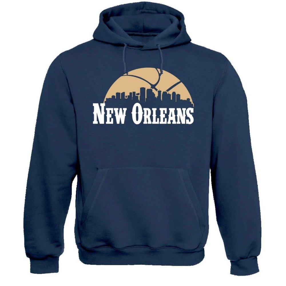 Xtreme Apparrel New Orleans Basketball City Skyline Men's Fan Hoodie Sweatshirt (Navy Hoodie, 2XL)