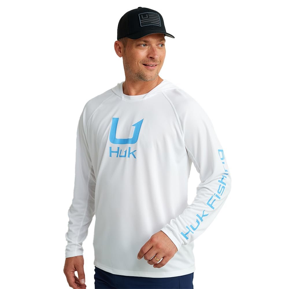 HUK Mens Icon X Hoodie, Fishing With Sun Protection For Shirt, White, 3X-Large US
