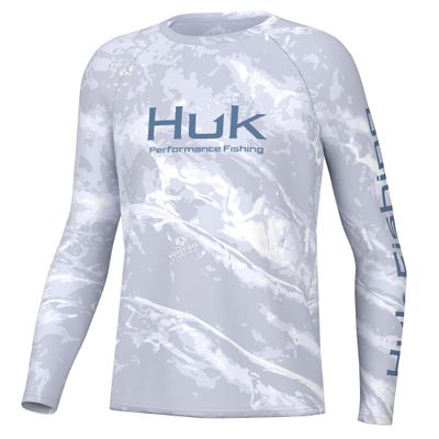HUK Youth Pursuit Pattern Long Sleeve Shirt, Fishing Shirt for Kids, Mossy Oak Stormwater Bonefish, Small