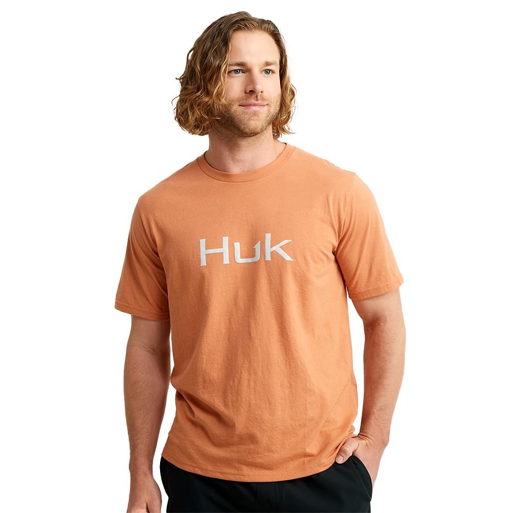 HUK Mens Performance Fishing Logo Tee, Short Sleeve, Quick-Dry, Logo 2.0 - Sunburn, Medium