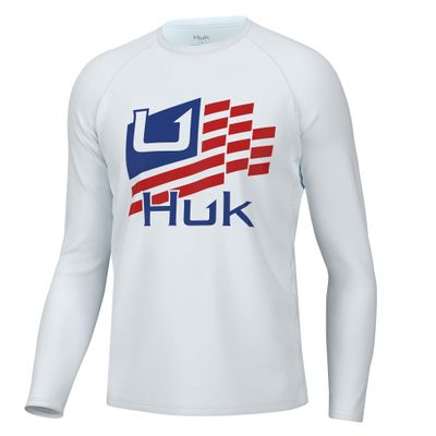 HUK Mens Pursuit Pattern Long Sleeve Shirt, Performance Fishing Shirt, Huk Stripes - White, X-Large