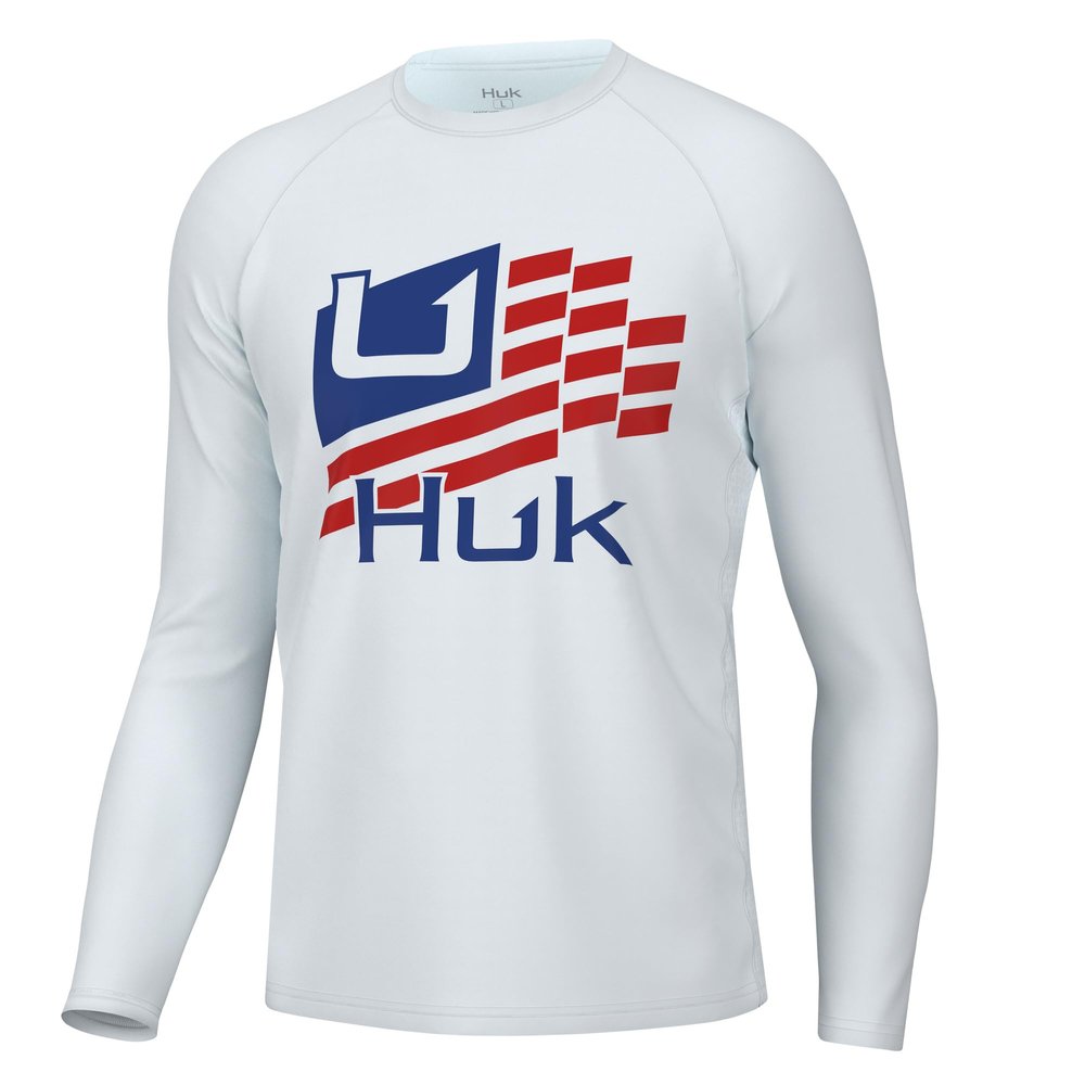 HUK Mens Pursuit Pattern Long Sleeve Shirt, Performance Fishing Shirt, Huk Stripes - White, X-Large
