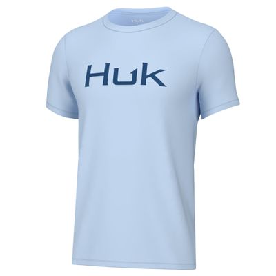 HUK Youth Performance Fishing Logo Tee, Short Sleeve T-Shirt for Kids, Ice Water, Large