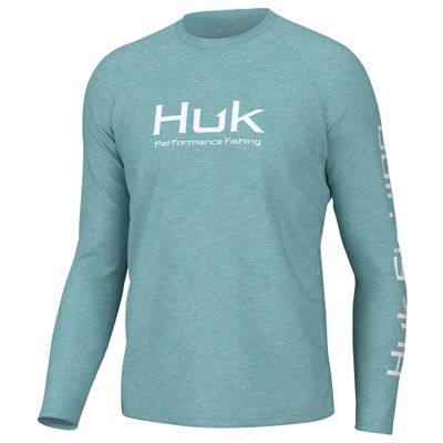 HUK Mens Pursuit Heather Long Sleeve Shirt, Fishing Shirt, Marine Blue Heather, Medium