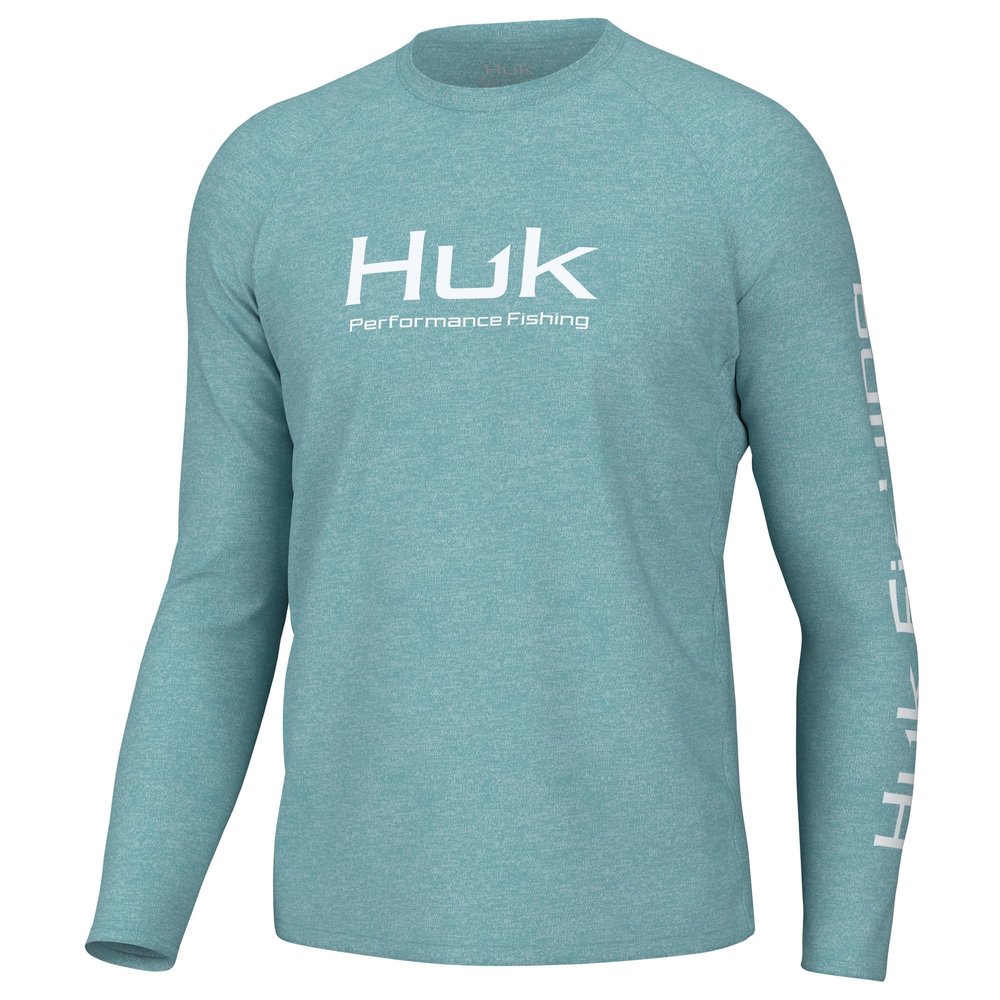 HUK Mens Pursuit Heather Long Sleeve Shirt, Fishing Shirt, Marine Blue Heather, Medium