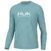 HUK Mens Pursuit Heather Long Sleeve Shirt, Fishing Shirt, Marine Blue Heather, Medium view 1