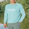 HUK Mens Pursuit Heather Long Sleeve Shirt, Fishing Shirt, Marine Blue Heather, Medium view 4