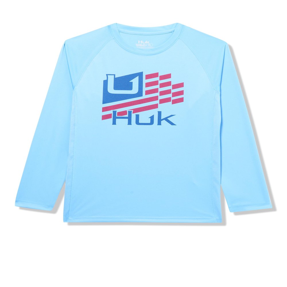 HUK Youth Pursuit Pattern Long Sleeve Shirt, Fishing Shirt for Kids, Huk Stripes - Marolina Blue, Small