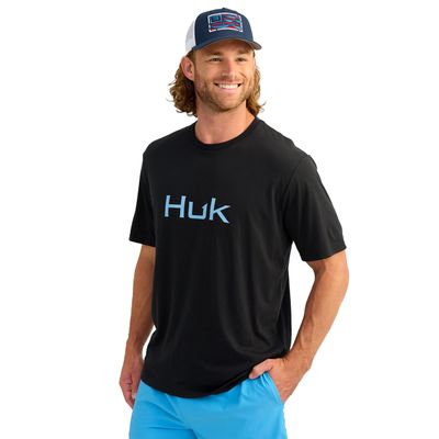 HUK Mens Performance Fishing Logo Tee, Short Sleeve, Quick-Dry, Logo 2.0 - Black, Medium
