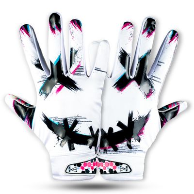 TAQCHA Jester Cross Eyes Football Gloves - Elite Trendy Wide Receiver Gloves  Extra Sticky Grip for Game Day, Training, High School and College - Adult and Youth Sizes (White, Adult - Small)