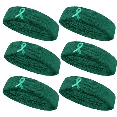 COUVER Sweatbands Sports Headband Moisture Wicking Athletic Cotton Terry Cloth Sweatband for Tennis, Basketball, Running, Gym, Working Out for Men & Women Multi-Packs - Teal w/Ribbon, 6 Pieces