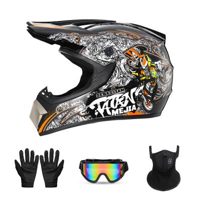 Youth Motocross Helmet, FMVSS 218 Certified Full-Face Motorcycle Helmet for Dirt Bike & ATV, Lightweight and Comfortable, 4-Piece Set (Small, White Magic)