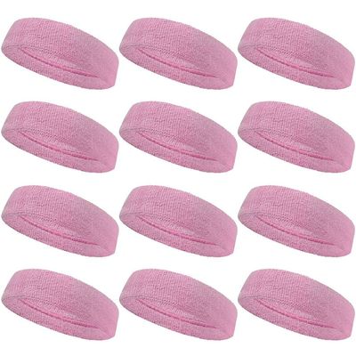 COUVER Sweatbands Sports Headband Moisture Wicking Athletic Cotton Terry Cloth Sweatband for Tennis, Basketball, Running, Gym, Working Out for Men & Women Multi-Packs - Light Pink, 12 Pieces