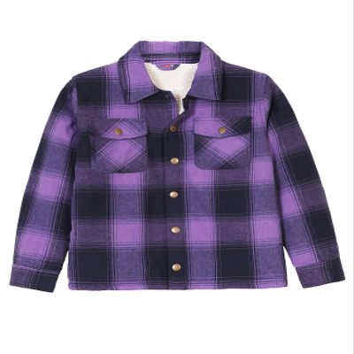Toddler Boy Girl Sherpa Fleece Lined Flannel Shirt Button Winter Thick Plaid Flannel Shacket Jackets Coat Purple 3T