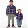 Toddler Boy Girl Sherpa Fleece Lined Flannel Shirt Button Winter Thick Plaid Flannel Shacket Jackets Coat Purple 3T view 3