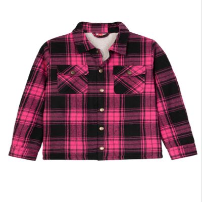 ZENTHACE Kids Girls Sherpa Lined Flannel Shacket Jacket Plaid Flannel Shirts Winter Fleece Jackets Boy Hot Pink XXL Size 18-20