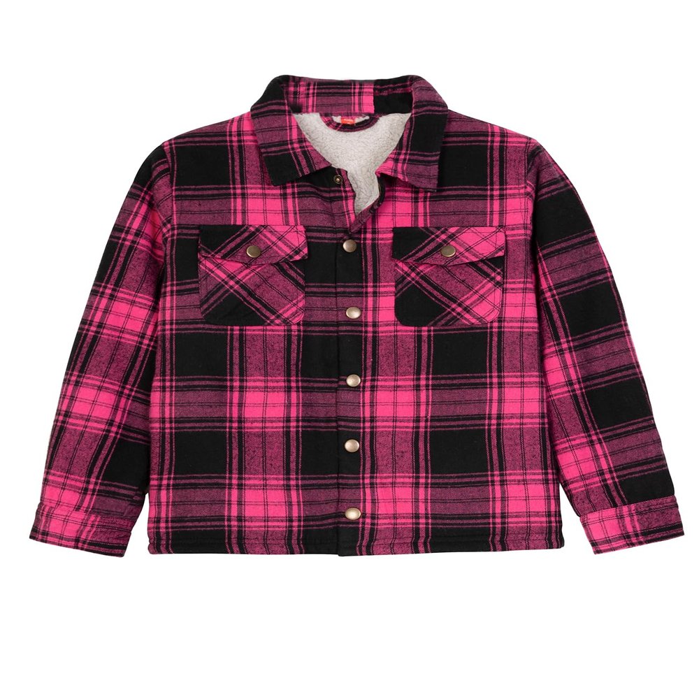 ZENTHACE Kids Girls Sherpa Lined Flannel Shacket Jacket Plaid Flannel Shirts Winter Fleece Jackets Boy Hot Pink XXL Size 18-20