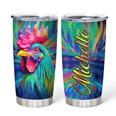 Hyturtle Personalized Gifts For Chicken Lover - Chickens Prints Customized Name Stainless Steel Tumbler 20oz With Lid - Idea Farm Animals Lover Gifts For Women, Girl, kids On Birthday, Christmas