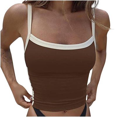 Workout Tops for Women Sports Casual Square Neck Sleeveless Slim Fitted Basic Crop Tank Top Teen Girls Cami Shirts Coffee