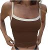 Workout Tops for Women Sports Casual Square Neck Sleeveless Slim Fitted Basic Crop Tank Top Teen Girls Cami Shirts Coffee view 1