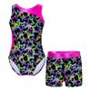 Moily Kids Girls 2 Piece Athletic Outfit Gymnastics Dance Leotard with Booty Shorts Tracksuit Swimwear Pentagram Black 12-14 view 1