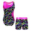 Moily Kids Girls 2 Piece Athletic Outfit Gymnastics Dance Leotard with Booty Shorts Tracksuit Swimwear Pentagram Black 12-14 view 2