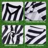obmwang Kids Referee Shirt Costume, Black and White Stripe V Neck Referee Shirt, Yellow Penalty Flag and Stainless Steel Whistle for Soccer Basketball Football view 3
