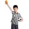 obmwang Kids Referee Shirt Costume, Black and White Stripe V Neck Referee Shirt, Yellow Penalty Flag and Stainless Steel Whistle for Soccer Basketball Football view 4