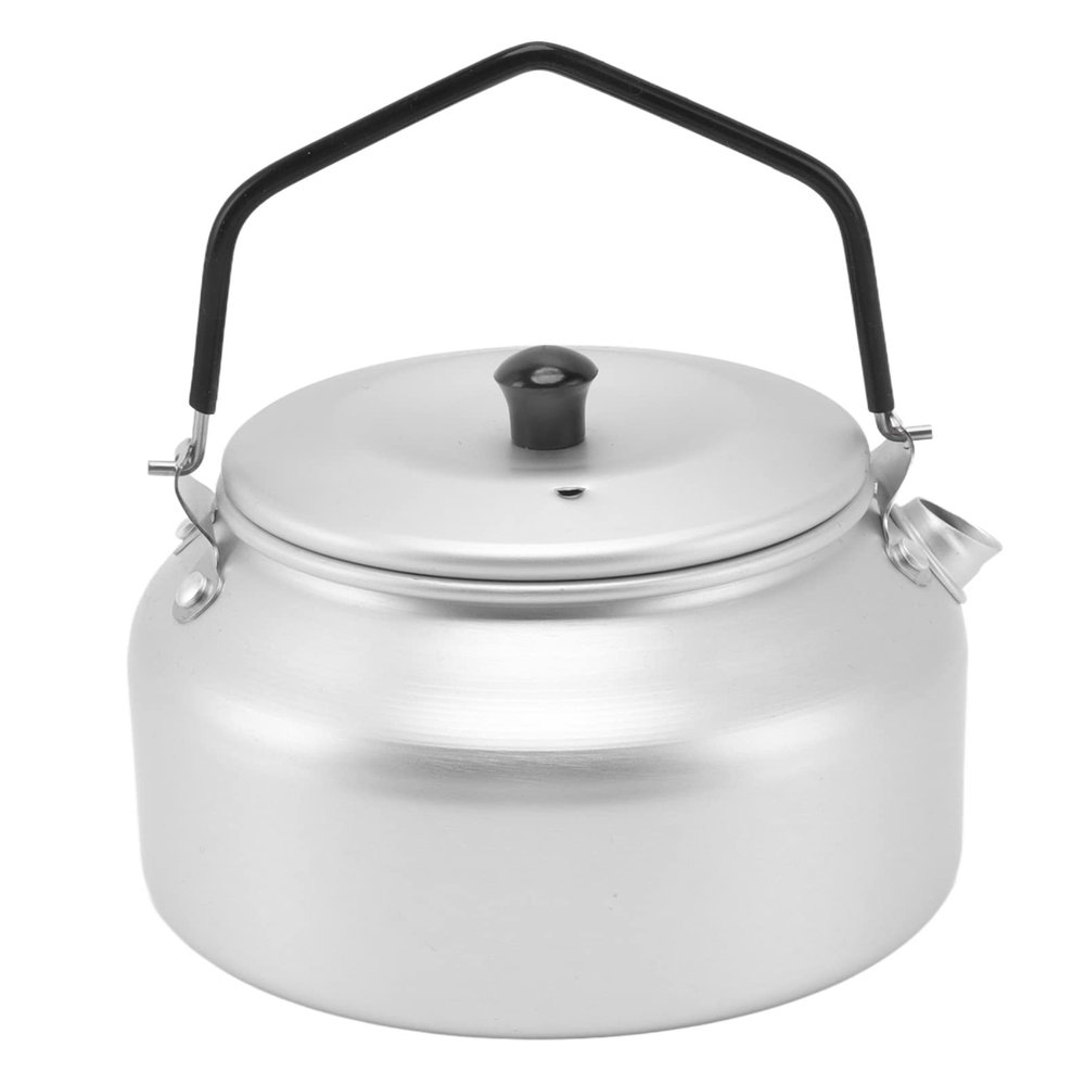 Keenso Coffee Pot, Camping Kettle Lightweight Aluminum Alloy Portable Camp Tea Pot Coffee Pot Silicone Handle for Barbecue Picnic Outdoor Hiking 15x15x16cm Silver